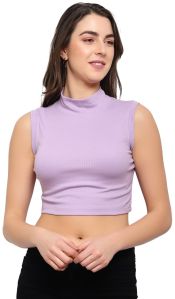 Plain Poly Cotton Ladies Crop Top, Sleeve Type : Sleeveless