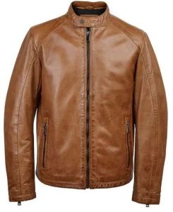 Plain Brown Mens Leather Jacket, Sleeve Type : Full Sleeves