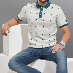 Mens Printed Polo Neck Cotton T-Shirt