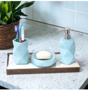 Non Polished Ceramics Bathroom Set, Color : Sky Blue