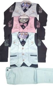 Multicolor Boy Five Piece Coat Pant Set