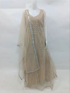 Net Ladies Embroidered Fancy Gown, Sleeve Style : Sleeveless