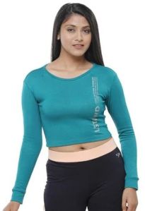 SBR Plain Ladies Green Rib Top, Sleeve Type : Full Sleeves