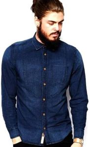 Collar Neck Plain Mens Denim Shirt, Occasion (Style Type) : Casual Wear