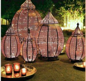 Creatick Impex LED Polished Iron Table Top Moroccan Lantern For Decoration, Decoration