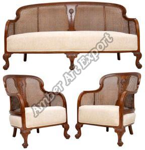 Amber Plain Polished Wood Cane Bergere Sofa Sets