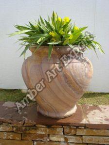 Polished Printed Sandstone Flower Pots For Home Decoration