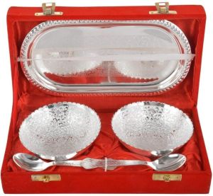 Aluminium Polished Silver Plated Bowl Set For Party Servings