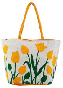 Printed Jute Tote Bag, Color : Multicolor, Handle Type : Loop Handle, Technics : Machine Made