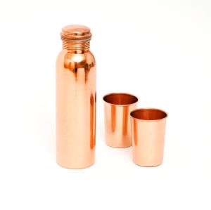 Copper Plain Water Bottle Glass Set