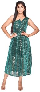 Premium Georgette Lace Fabric Turquoise Dress For Women Small, Medium, Large