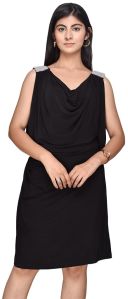 Women V-neck Black Dress For Party Small, Medium, Large, Length : Above Knee