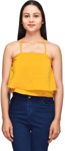 Yellow Halter Neck Ruffled Top For Women