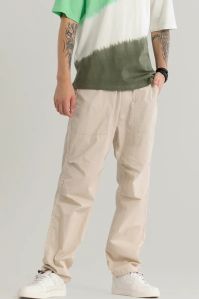 Beige Men Parachute Pants