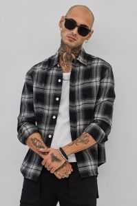 Black Flannel Checks Mens Overshirt