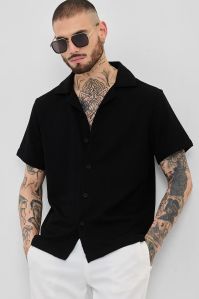 Black Jacquard Fit Mens Shirt