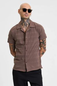 Brown Textured Fit Mens Shirt