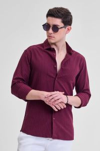 Burgundy Stripes Mens Slim Fit Shirt