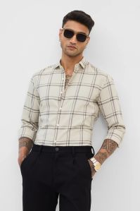 Cream Checks Mens Slim Fit Shirt