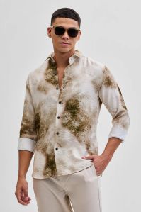 Cream Textured Abstract Mens Shirt