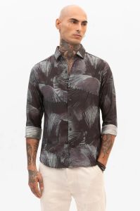 Dark Brown Abstract Mens Slim Fit Shirt