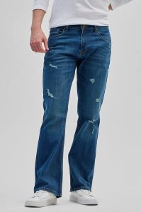 Denim Blue Distressed Bootcut Men Jeans