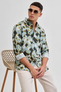 Green Textured Abstract Mens Shirt