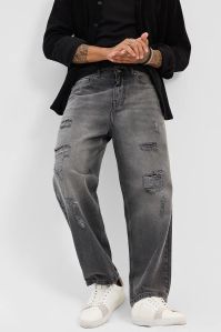 Grey Distressed Loose Fit Men Jeans