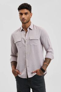 Light Grey Double Pocket Mens Shirt