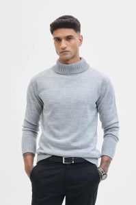 Light Grey Slim Fit Mens Turtleneck Sweater