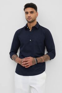 Navy Single Pocket Mens Slim Fit Kurta