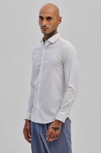 White Textured Mens Slim Fit Shirt