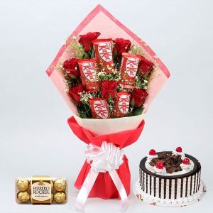 Kit Kat Bouquet With Ferrero Rocher & Chocolate Cake