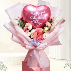 Valentine’s Day Heart Balloon and Flower Bouquet