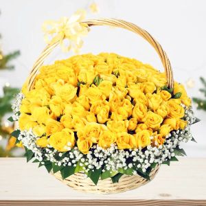 Vibrant Yellow Rose Gift Basket