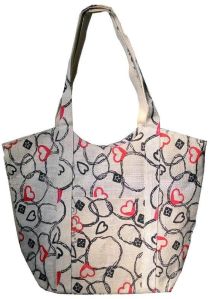 Jute Tote Bags, Color : White Color Body With Print