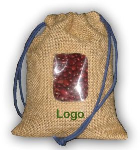 Jute Drawstring Bags With Pvt Window 1111