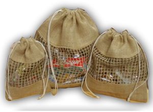 Jute Drawstring Bags With Window 1109