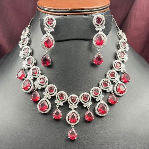 Ruby AND Ad Stone Silver Plated Jewelry Set