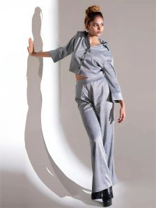 Black & White Check Top With Wide Leg Trousers Women Co-ord Set