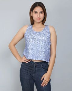 Blue Self-design Lace Women Top Xl