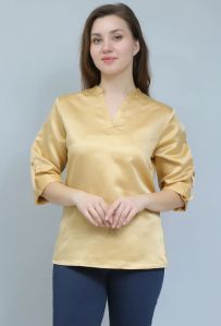 Golden Satin Semi Formal Women Shirt