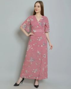 Mauve Pink Floral Maxi Women Dress