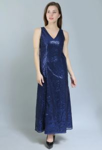 Navy Sequinned Partywear Gown For Women