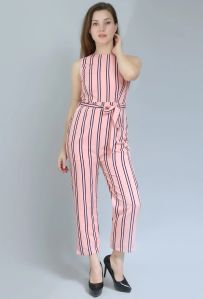 Peach Striped Sleeveless Women Jumpsuit Xl