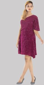 Pink Self Design Asymmetric Women Dress
