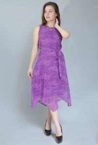 Purple Leopard Sleeveless Asymmetric Women Dress Small, Medium, Large, Xl, Length : Midi