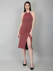 Shimmer Halter Neck Party Women Dress Small, Medium, Large, Length : Midi