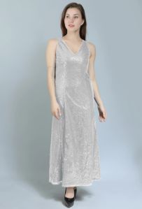 White Sequinned Partywear Gown For Women