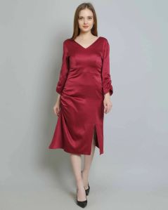 Wine Satin Women Dress